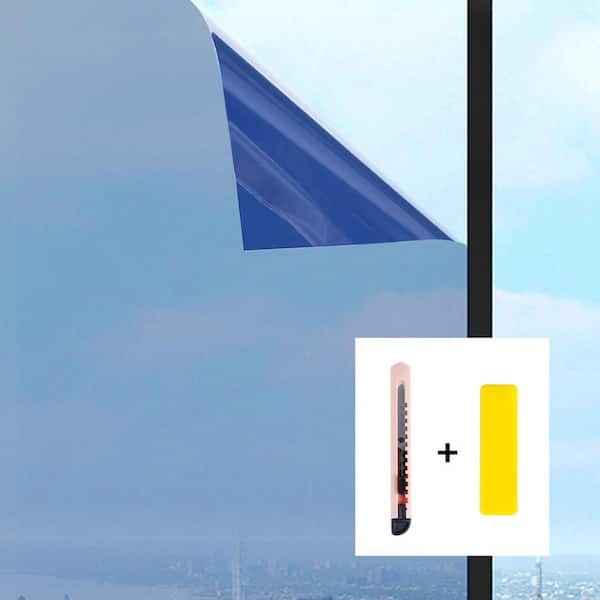35.43 in. W x 196.85 in. L Window Film, Static Cling Sun Blocking Privacy Film, Tinted Window Film, Dark Blue