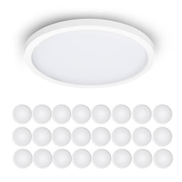 Unbranded 7 in. White Modern Slim Flush Mount with Shade Integrated LED Dimmable 30K/40K/50K Selectable Round Panel (24-Pack)