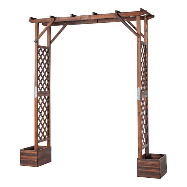 86 in. x 82 in. Tan Wood Arbor with Planter Garden Arch