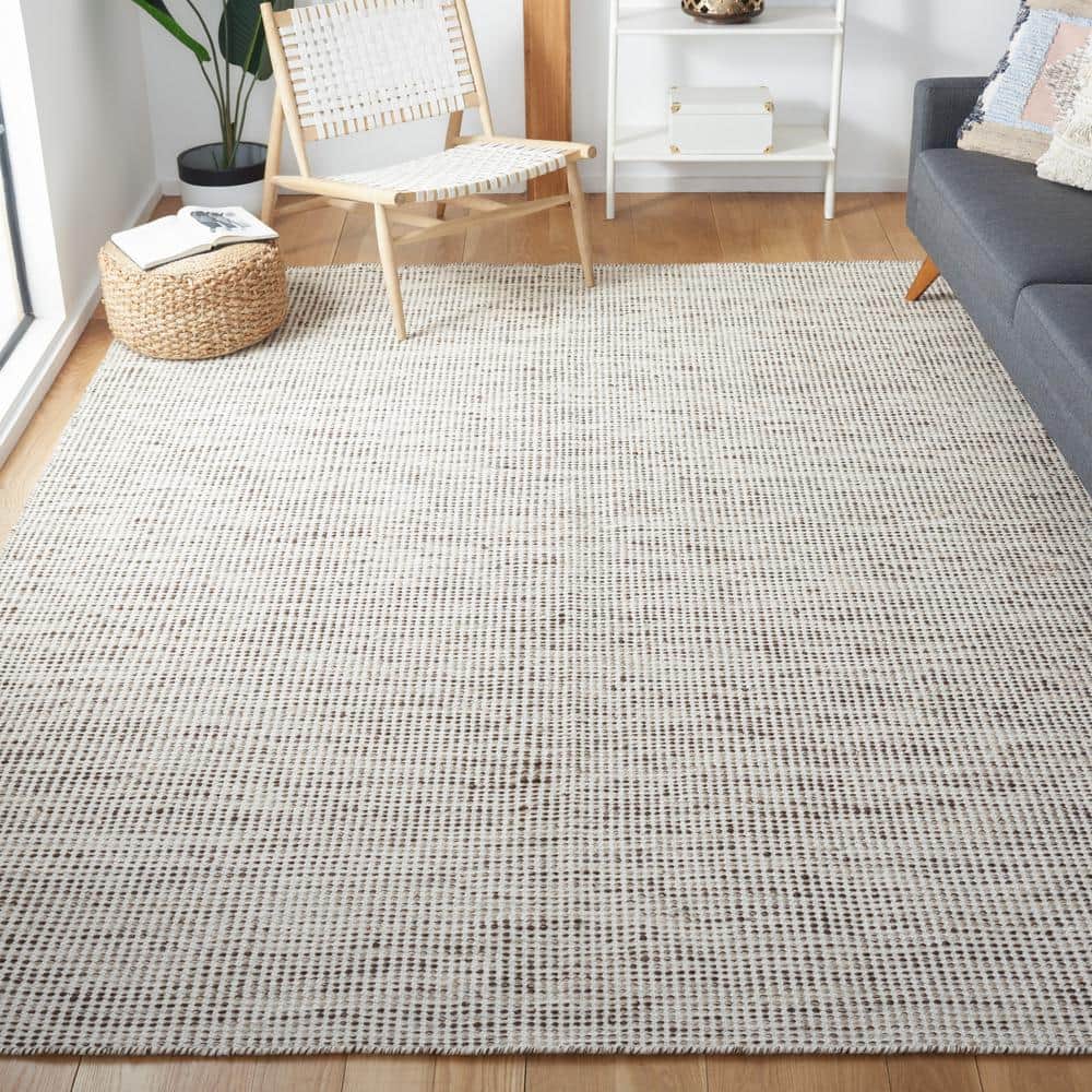 Ivory and Brown Handmade Wool Tufted 9' x 12' Rug