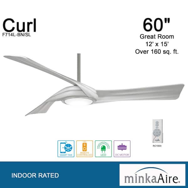 Curl 60 in. LED Indoor Brushed Nickel and Silver Smart Ceiling Fan with Light and Remote Control