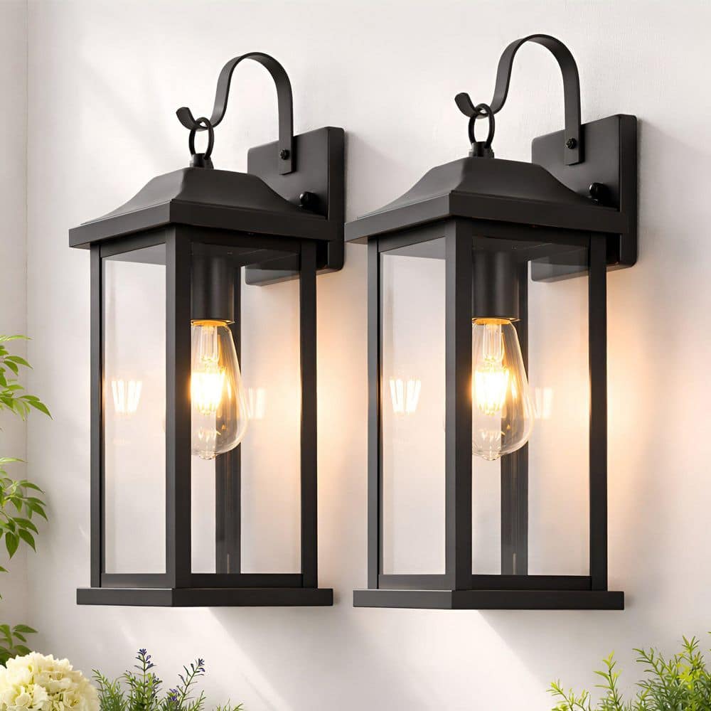 C Cattleya 16.75 in. Black Outdoor Hardwired Wall Lantern Sconce