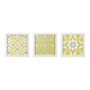 Distressed Yellow Medallion by Z Studio Framed 3-Piece Wooden Frame Wall Art