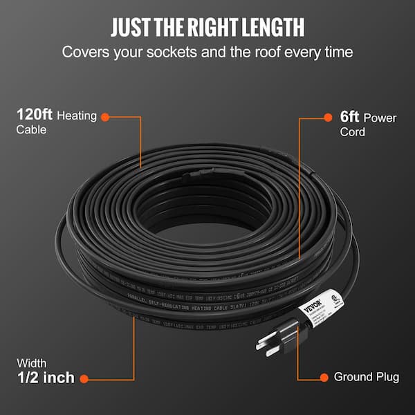 VEVOR 140 ft. Pipe Heat Cable Self-Regulating 5W/ft. to 8W/ft. Heat Tape  IP68 120-Volt for 2 in. to 3 in. Pipes Market ZDWGDJRDLMC14K78MV1 - The  Home Depot
