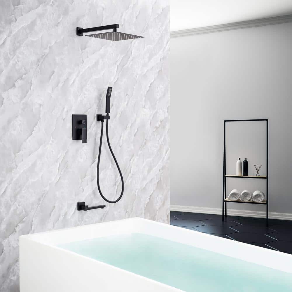 Lukvuzo Single Handle 1Spray Tub and Shower Faucet 1.41 GPM in Black Finish Valve Included