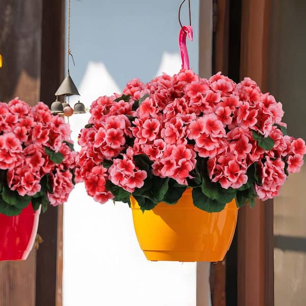 13 in. Peach Pink Indoor/Outdoor Artificial Geranium Flower
