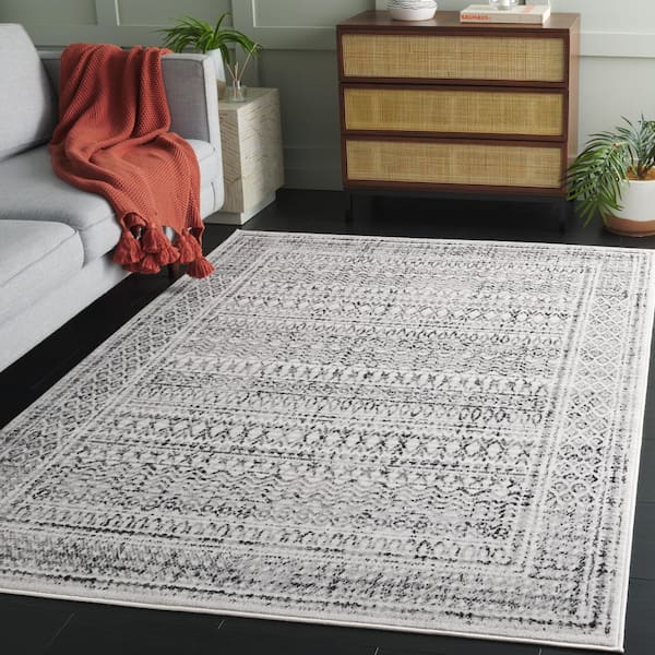 Temple 7 ft. x 7 ft. Square Ivory/Gray Black Tribal Moroccan Stripe Area Rug