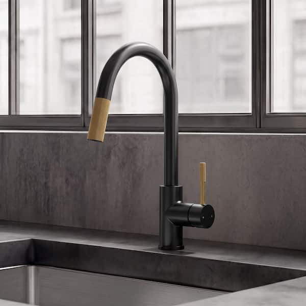 ジャンク HIGH CLASS ブラック 35cm ゴールド金具 GRANDJOY 15.7 in. Height 360° Swivel Single Handle Pull Down 2