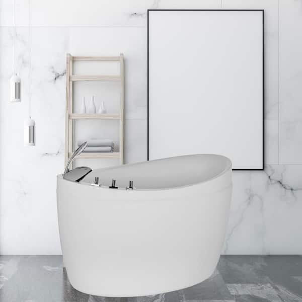 Japanese Style 59 in. Acrylic Flatbottom Deep Soaking Freestanding Air Bath Bathtub in White with Tub Filler