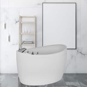 59 in. Center Drain Acrylic Flatbottom Air Bath Deep Soaking Freestanding Bathtub in White with Tub Filler - Hand Shower