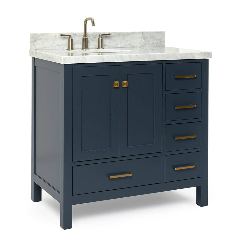 Midnight Blue Marble Top Single Basin Vanity with Brass Hardware