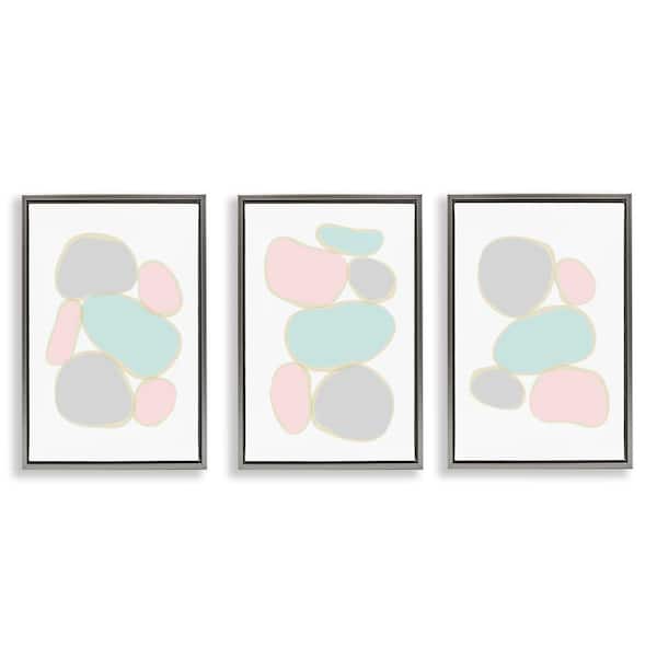 Pastel Stones on White by Martina Pavlova 3 Pieces Gray Floater Frame Abstract Graphic Art Print 31 in. x 21 in.