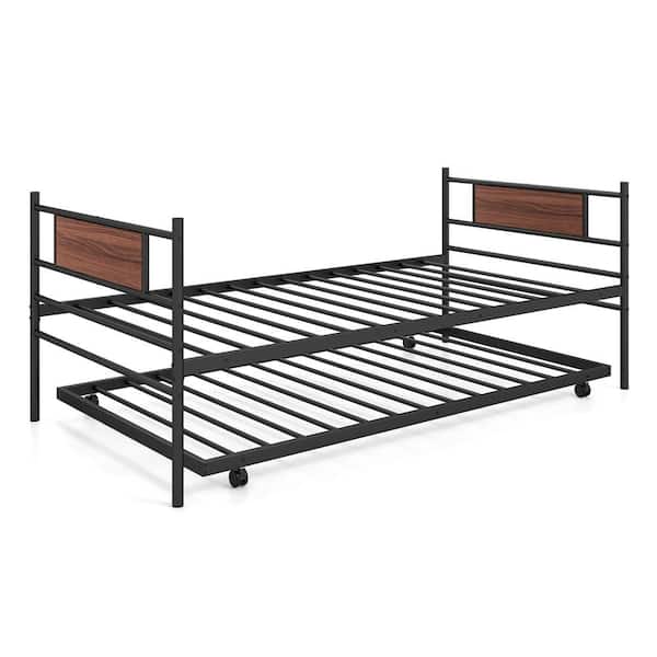 Costway Black Twin 2-in.-1 Daybed Frame with Trundle Bed Set Steel Platform Sofa Bed