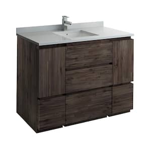Formosa 48 in. Modern Vanity in Warm Gray with Quartz Stone Vanity Top in White with White Basin