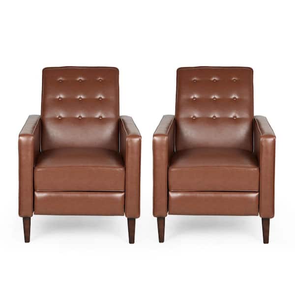 Noble House Mervyn Cognac Brown Faux Leather Tufted Recliner (Set of 2)