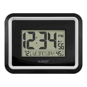 Black Atomic Digital Wall Clock with Indoor Temperature and Humidity