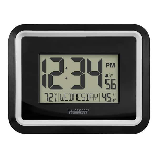 La Crosse Technology Black Atomic Digital Wall Clock with Indoor Temperature and Humidity