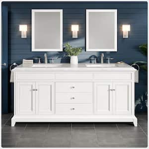 Elite Princeton 72 in. W X 24 in. D X 34 in. H Double Bath Vanity in White with White Carrara Marble Top
