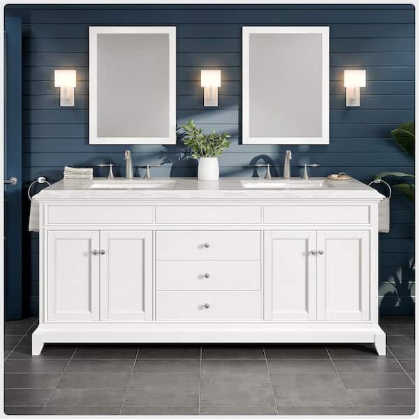 Eviva Elite Princeton 72 in. W X 24 in. D X 34 in. H Double Bath Vanity in White with White