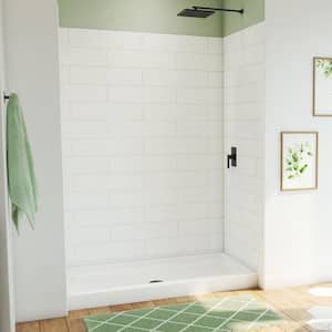 DreamStone 32 in. L x 60 in. W x 84 in. H Alcove Shower Kit with Shower Wall and Shower Pan in Modern White