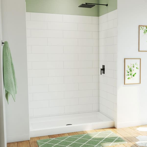 DreamLine DreamStone 32 in. L x 60 in. W x 84 in. H Alcove Shower Kit with Shower Wall and Shower Pan in Modern White