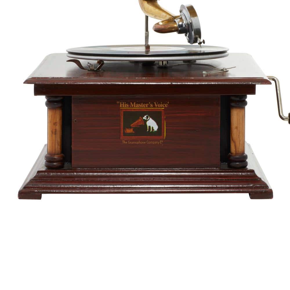 Vintage Elegance Copper Finish Wood & Metal Gramophone Sculpture