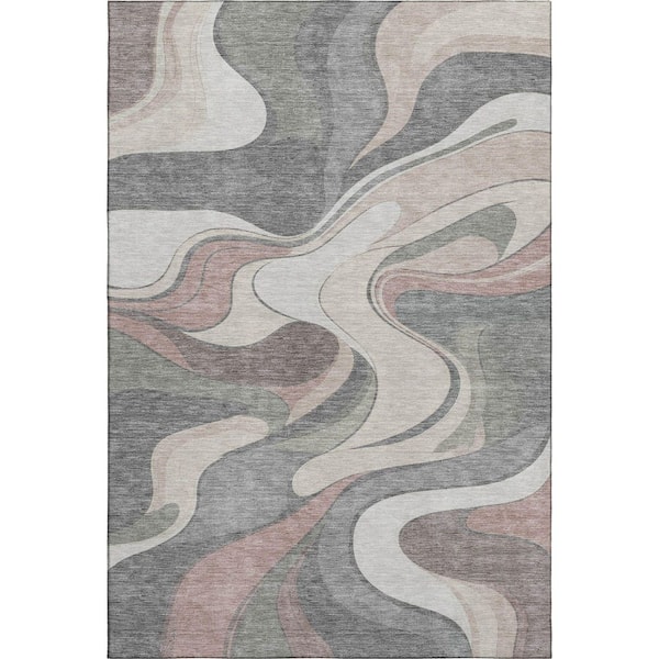 Mayfield Premium Machine Washable Abstract AMF2183 Beige 9 ft. x 12 ft. Area Rug