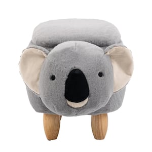 Grey Koala Animal Polyester Storage Kids Ottoman with Wood Legs