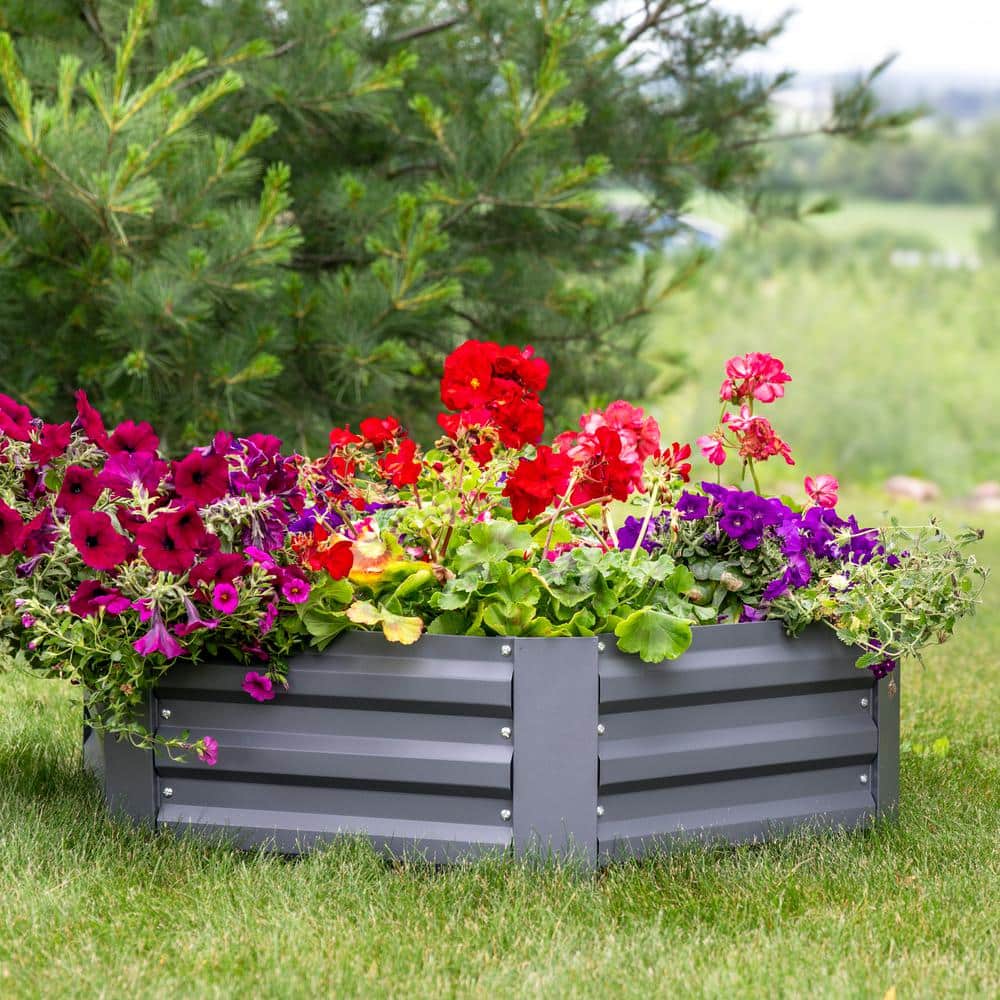 Hexagon Gray Galvanized Steel Raised Garden Bed