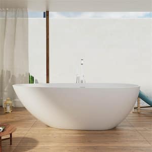 67 in. x 33.5 in. Solid Surface Freestanding Oval Flatbottom Soaking Non-Whirlpool Bathtub in Matte White