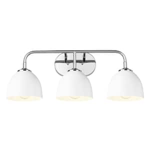 Zoey 7.25 in. 3-Light Silver Vanity Light with Matte White