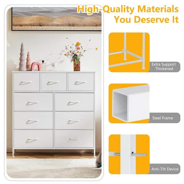 WONDER COMFORT White 9-Drawer 11.8 in. W Chest of Drawers Fabric