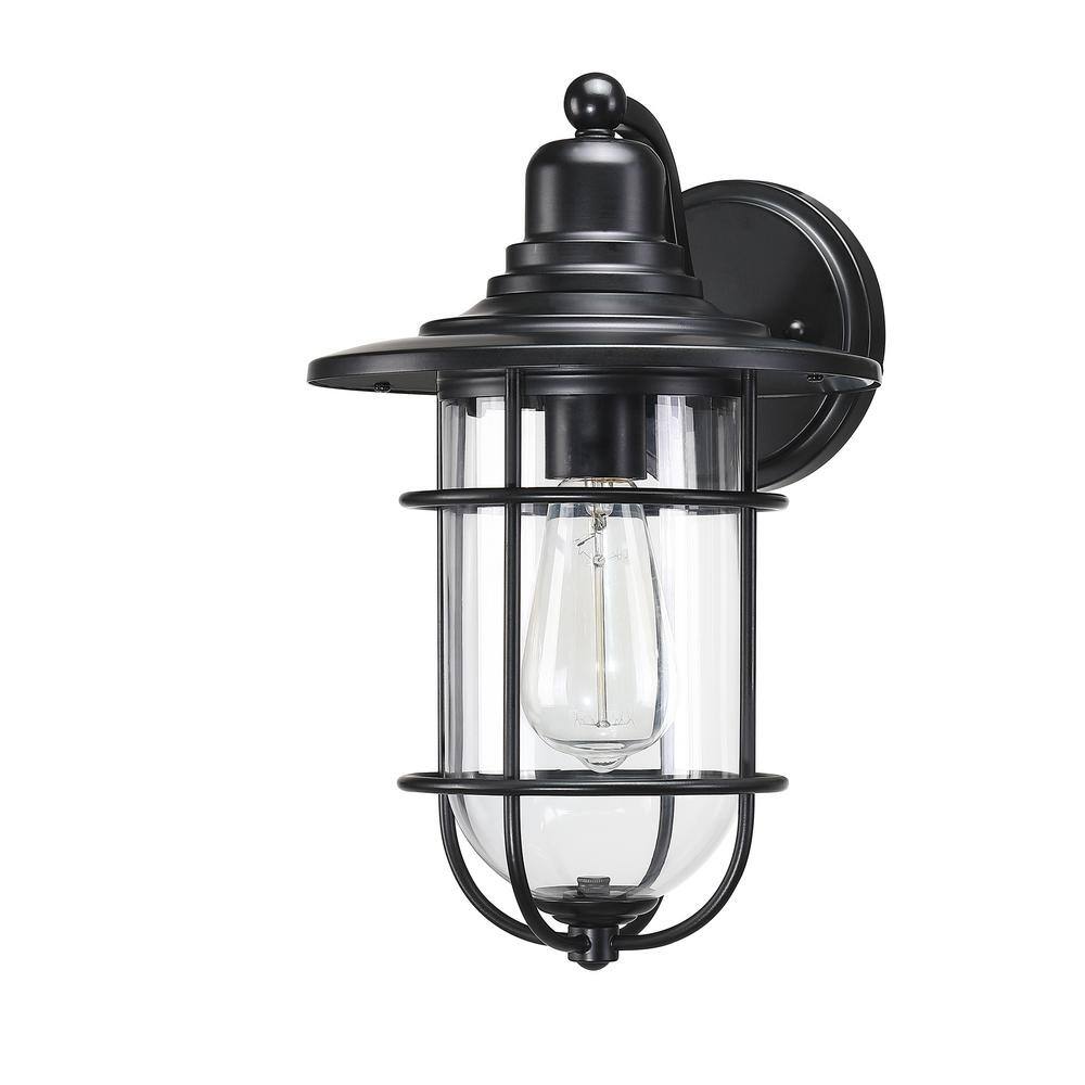 Hukoro 13.66 in. H 1-Light Matte Black Hardwired Outdoor Wall Lantern ...