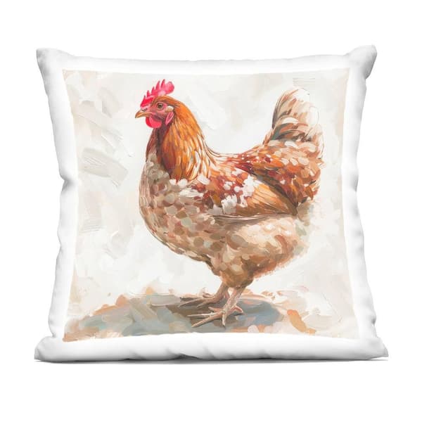 Stupell Industries Neutral Chicken on Beige Brown Print Polyester 18 in. X 18in. Throw Pillow