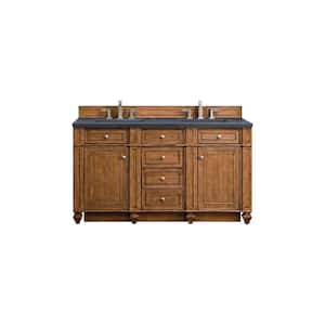 Bristol 60 in. W x 23.5 in. D x 34 in. H Double Bathroom Vanity in Saddle Brown with Charcoal Soapstone Quartz Top