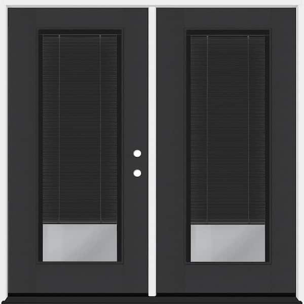 Steves & Sons Legacy 72 in. x 80 in. Full Lite Clear Glass Noir Miniblind Black LHIS Fiberglass Retro Patio Door with 6 in. Jamb