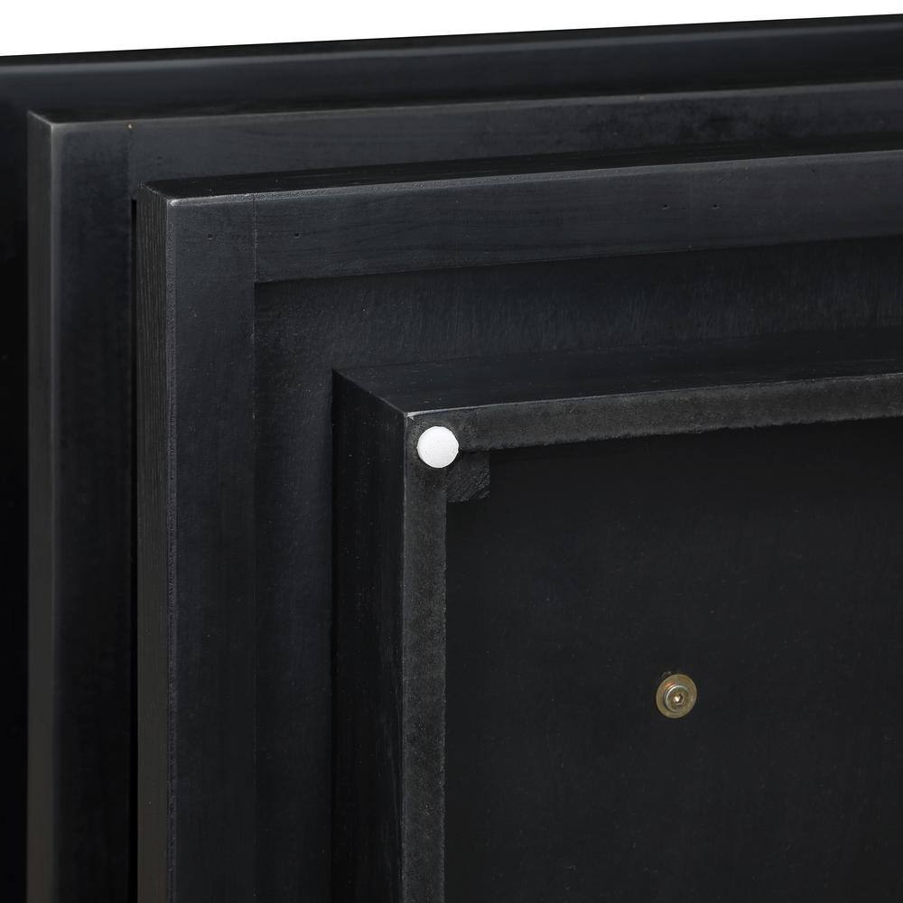 Black Square Pedestal End Table with Oak Veneers