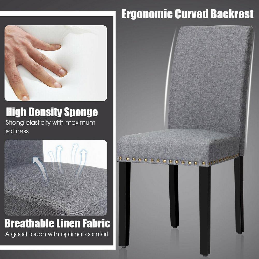 Set of 2 Gray Linen Upholstered Parsons Side Chairs