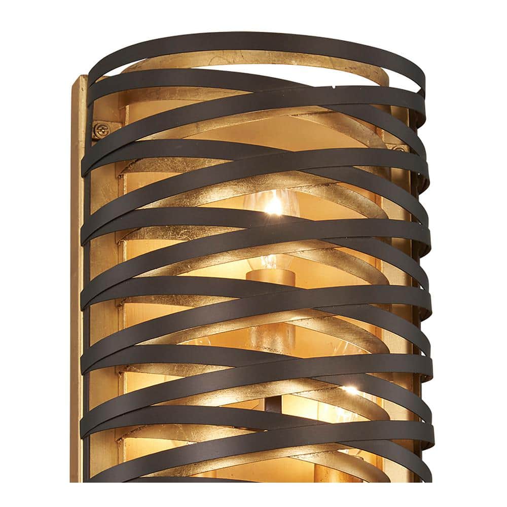 Vortic Flow 3-Light Wall Sconce in Dark Bronze with Mosaic Gold Interior