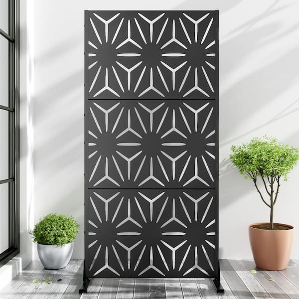 Unbranded 72" Hx35" W Black Outdoor Freestanding Metal Privacy Screen Decorative Garden Fence