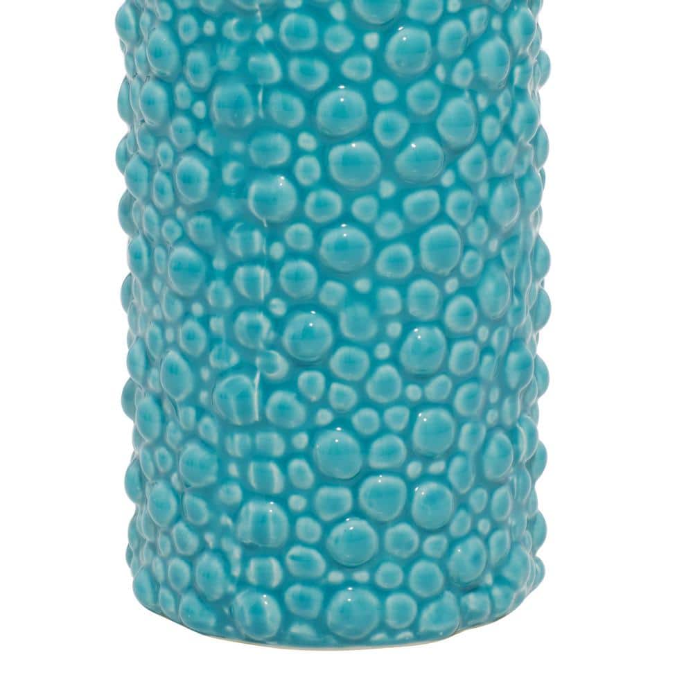 Modern Blue Ceramic Trio Vase Set with Textured Embellishments
