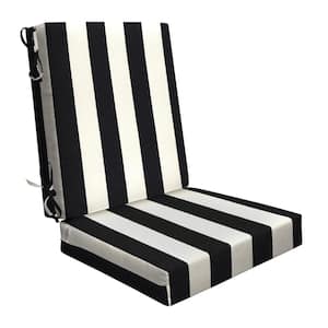 Cabana Stripe Black and Ivory Outdoor Highback Dining Chair Cushion