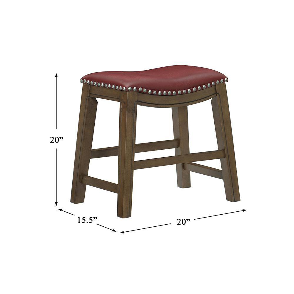 Contemporary Red Leather Saddle Counter Stool, 20" Backless Design