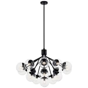 Silvarious 38 in. 16-Light Black Modern Clear Glass Shaded Convertible Chandelier for Dining Room