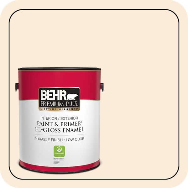 BEHR PREMIUM PLUS 1 gal. #OR-W01 White Blush Hi-Gloss Enamel Interior/Exterior Paint & Primer