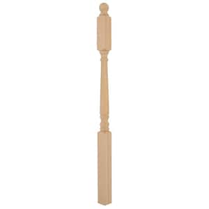 Stair Parts 4015 59 in. x 3 in. Unfinished Red Oak Ball Top Landing Newel Post for Stair Remodel