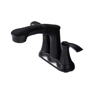 4 in. Centerset Double Handle Low Arc Bathroom Faucet and Pull Out Sprayer in Matte Black