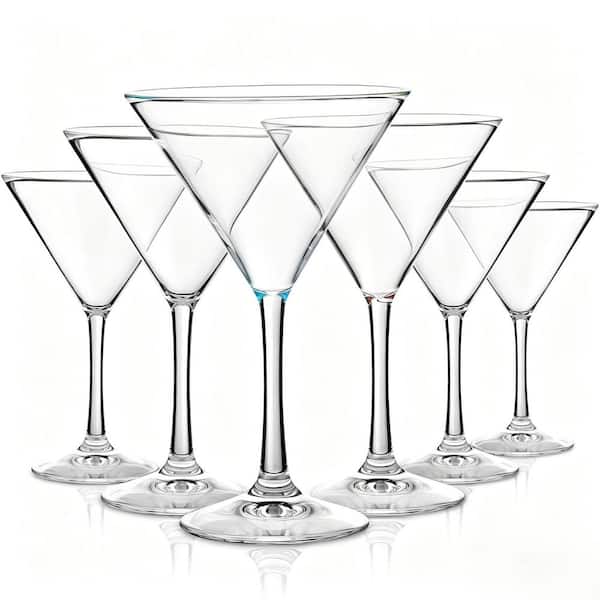 Classic 10 oz. Plastic Stemmed Reusable BPA-Free Martini Cocktail Glasses (Set of 6)