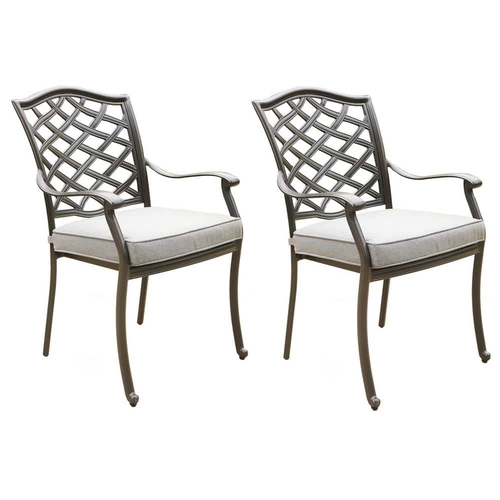 Stylish and Modern Design High-Quality Weather-Resistant Brown Aluminum Outdoor Dining Chair in Gray Cushion (2-Pack) price history on PriceWatchPro