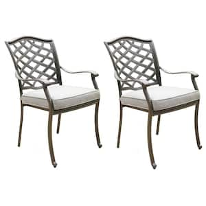 Stylish and Modern Design High-Quality Weather-Resistant Brown Aluminum Outdoor Dining Chair in Gray Cushion (2-Pack)